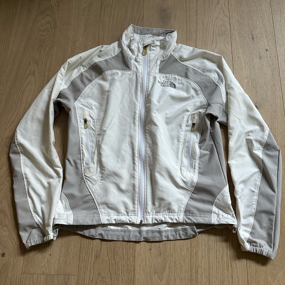 The North Face White and Gray Performance Wind Jacket with Stand-Up Collar